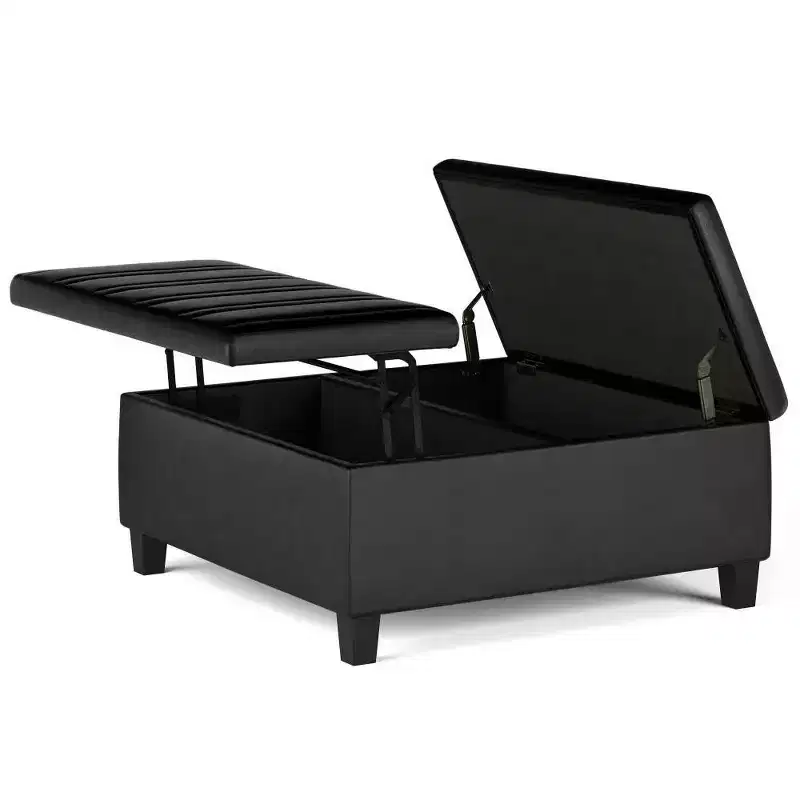 WyndenHall Tyler Coffee Table Storage Ottoman Distressed Faux Leather, Lift-Top, Rubberwood Frame
