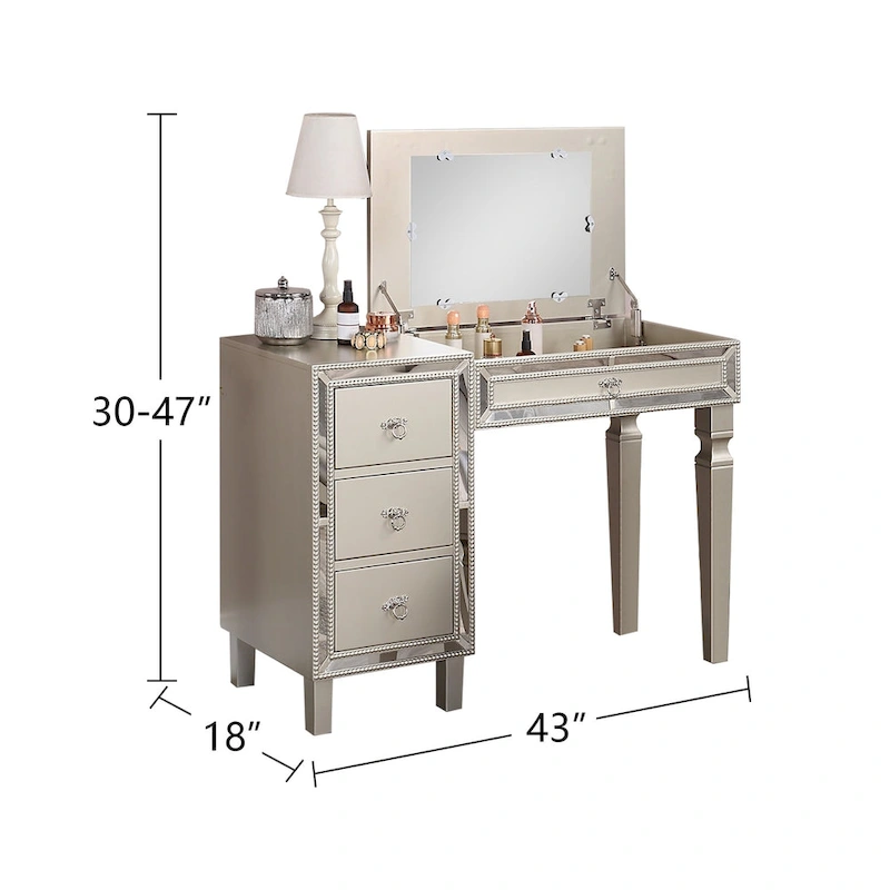 Fabric and Wood Vanity Set with Stool