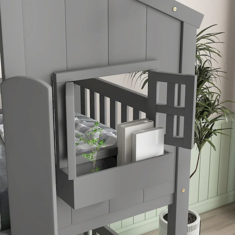 win over Twin House Bunk Bed with Roof