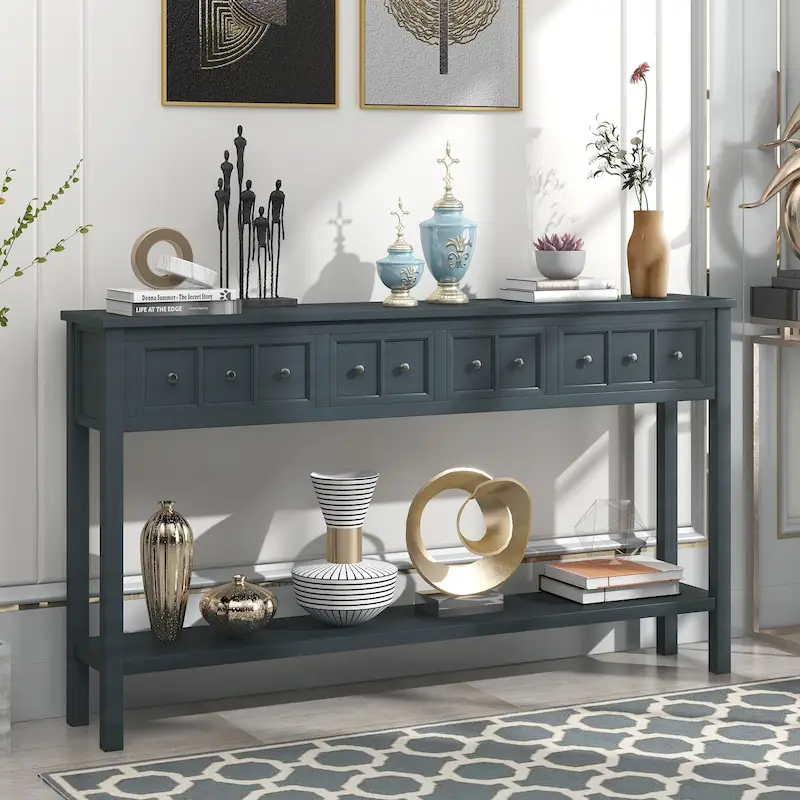 Rustic Entryway Console Table with Drawers and Bottom Shelf