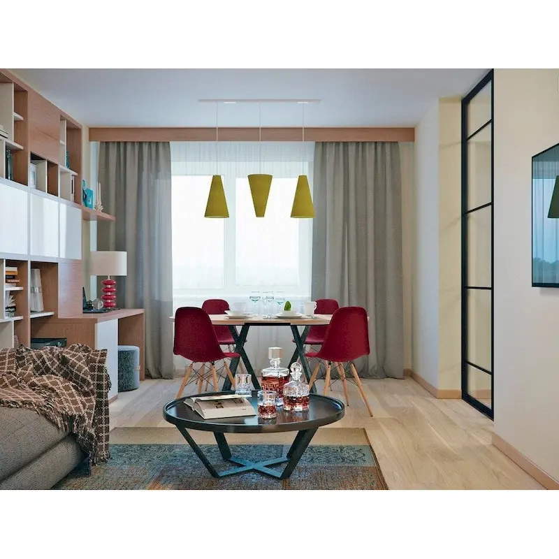 Set of 2 Mid-Century Modern Dining Chairs Armless Plastic Shell Seat with Natural Wooden Eiffel Leg Base, Red