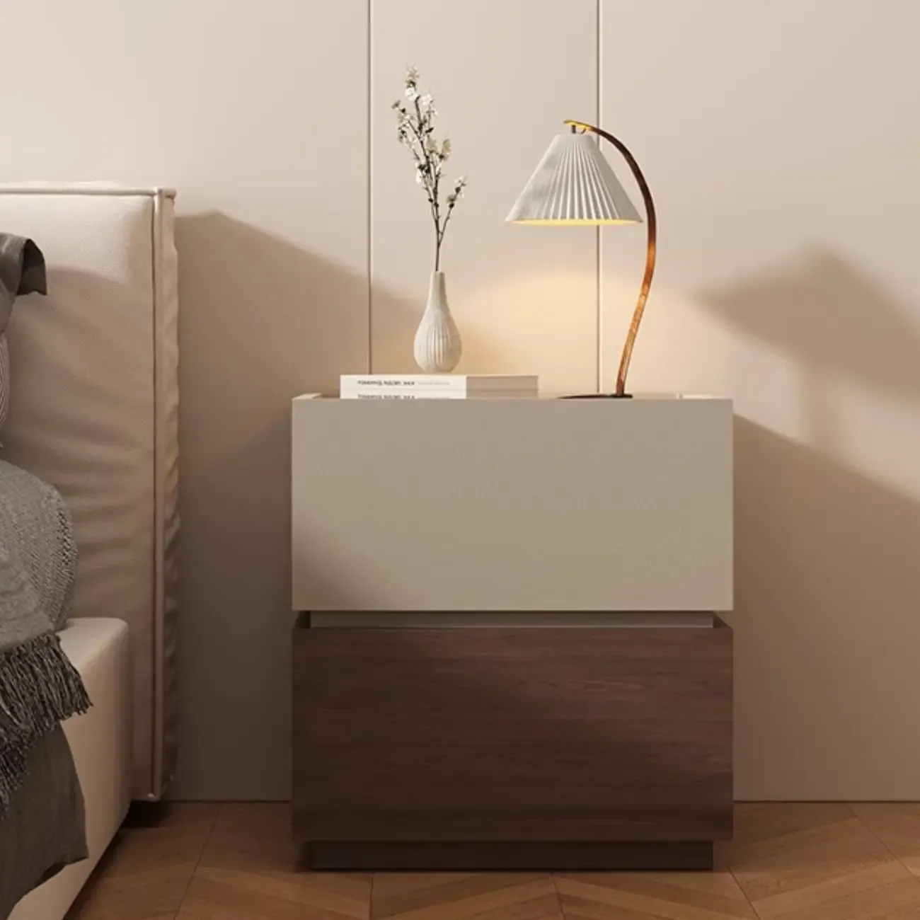 Modern Wood Two-Tone Drawers Nightstand