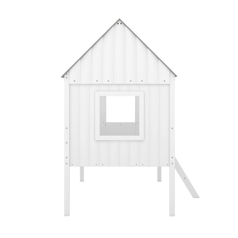 Low Loft Wood House Bed with 2 Side Windows