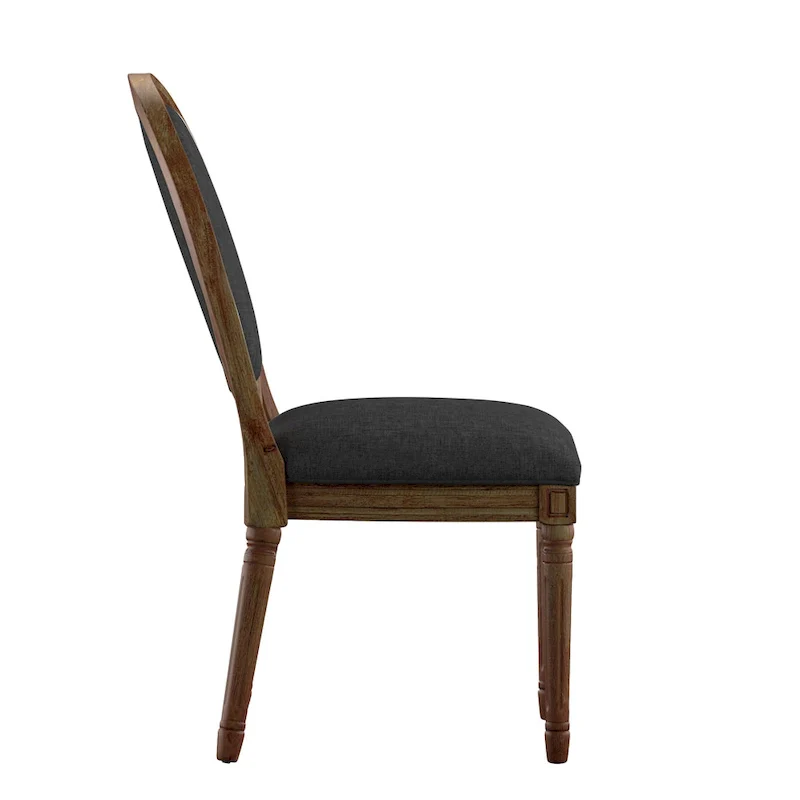 Round Linen and Wood Dining Chairs Set of 2, Artisan Style Upholstered Side Chairs