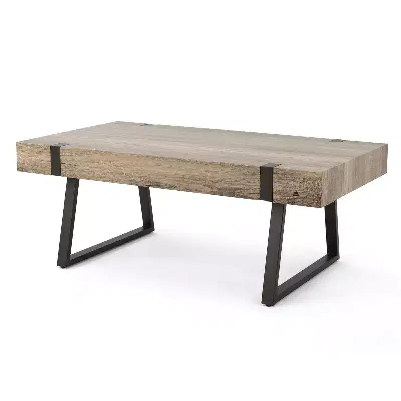 43W Industrial Coffee Table Cocktail Table Center Table with Thick Top, Canyon Grey-ModernLuxe