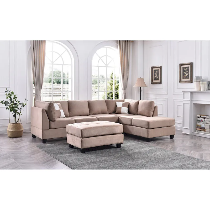 Malone 111 in. Suede 4-Seater Sectional Sofa with 2-Throw Pillow - 111 L x 78 W x 34 H