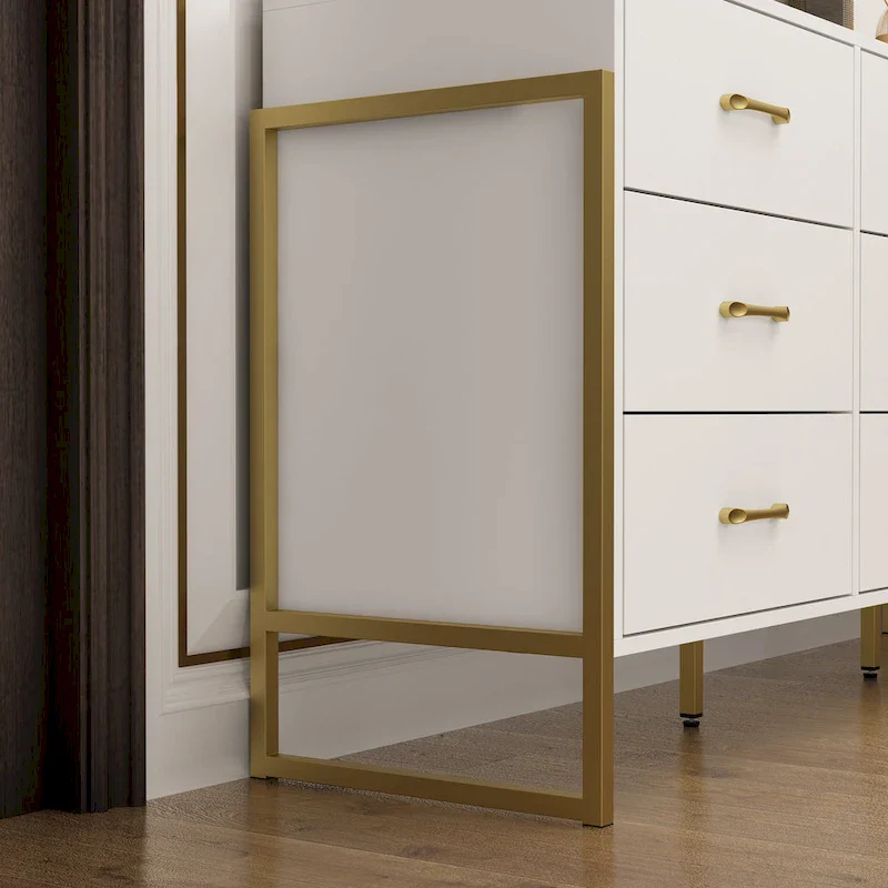 61.4 W Modern Black Dresser with 9 Spacious Drawers - Gold Handles