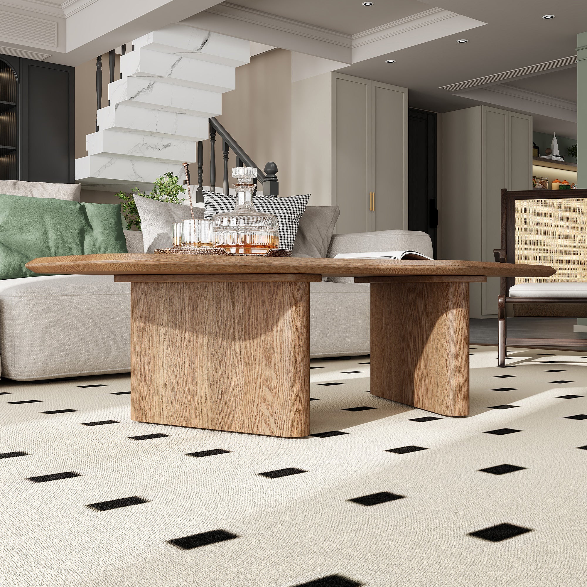 Modern Shape Rustic Ash Wood Veneer Coffee Table