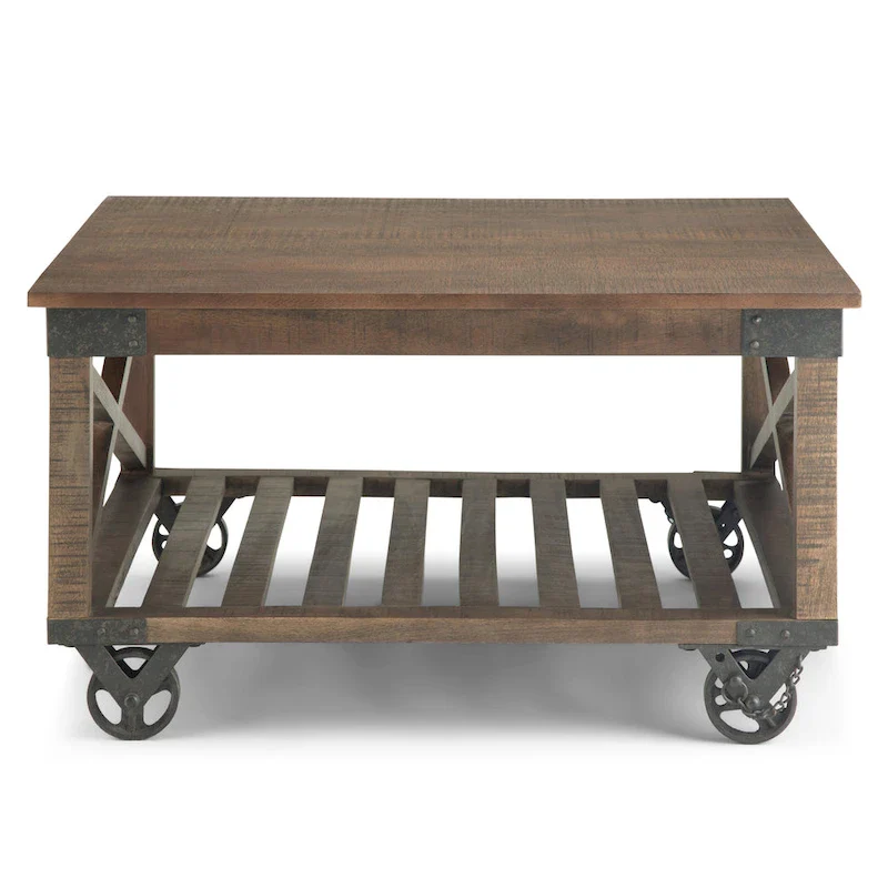 WYNDENHALL Barrie SOLID MANGO WOOD and Metal 32 inch Wide Square Industrial Coffee Table in Distressed Dark Brown - 32 x 32 x 18