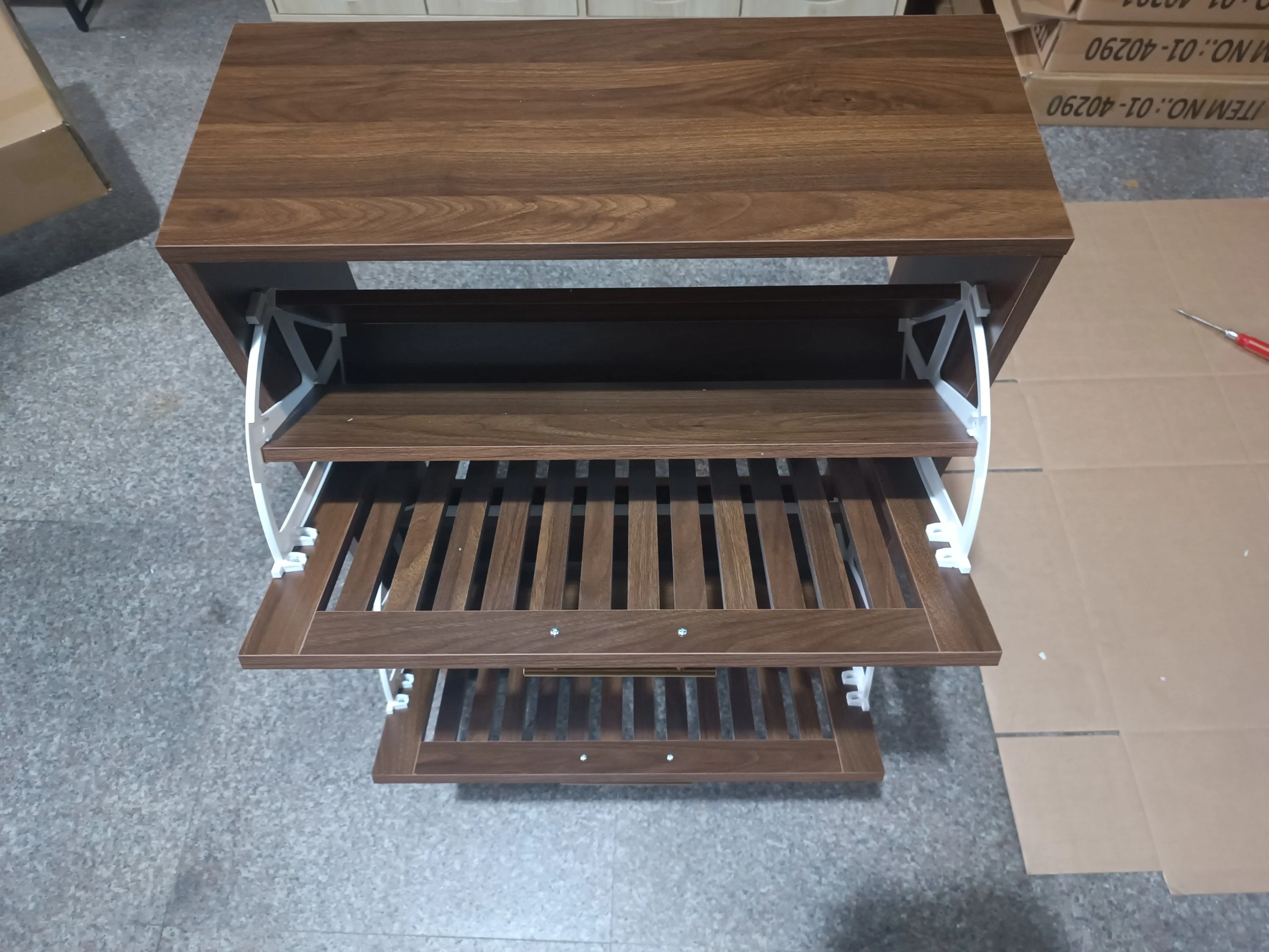 Medieval Modern Walnut Shoe Rack Entryway Cabinet