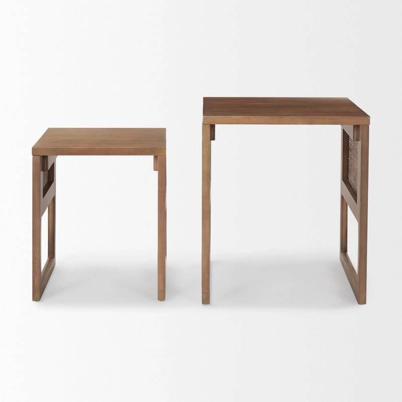 Grier Solid Wood With Cane Accents Square Nesting Accent Tables (Set of 2) - 20L x 20W x 23H