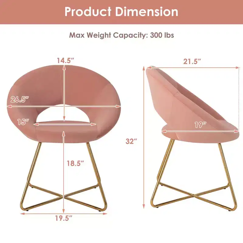 Costway Modern Velvet Accent Chair Upholstered Vanity Leisure Chair with Metal Legs