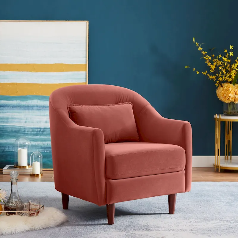 VANOMi 28.34 Accent Armchair, Velvet Barrel Chair with Solid Wood Legs