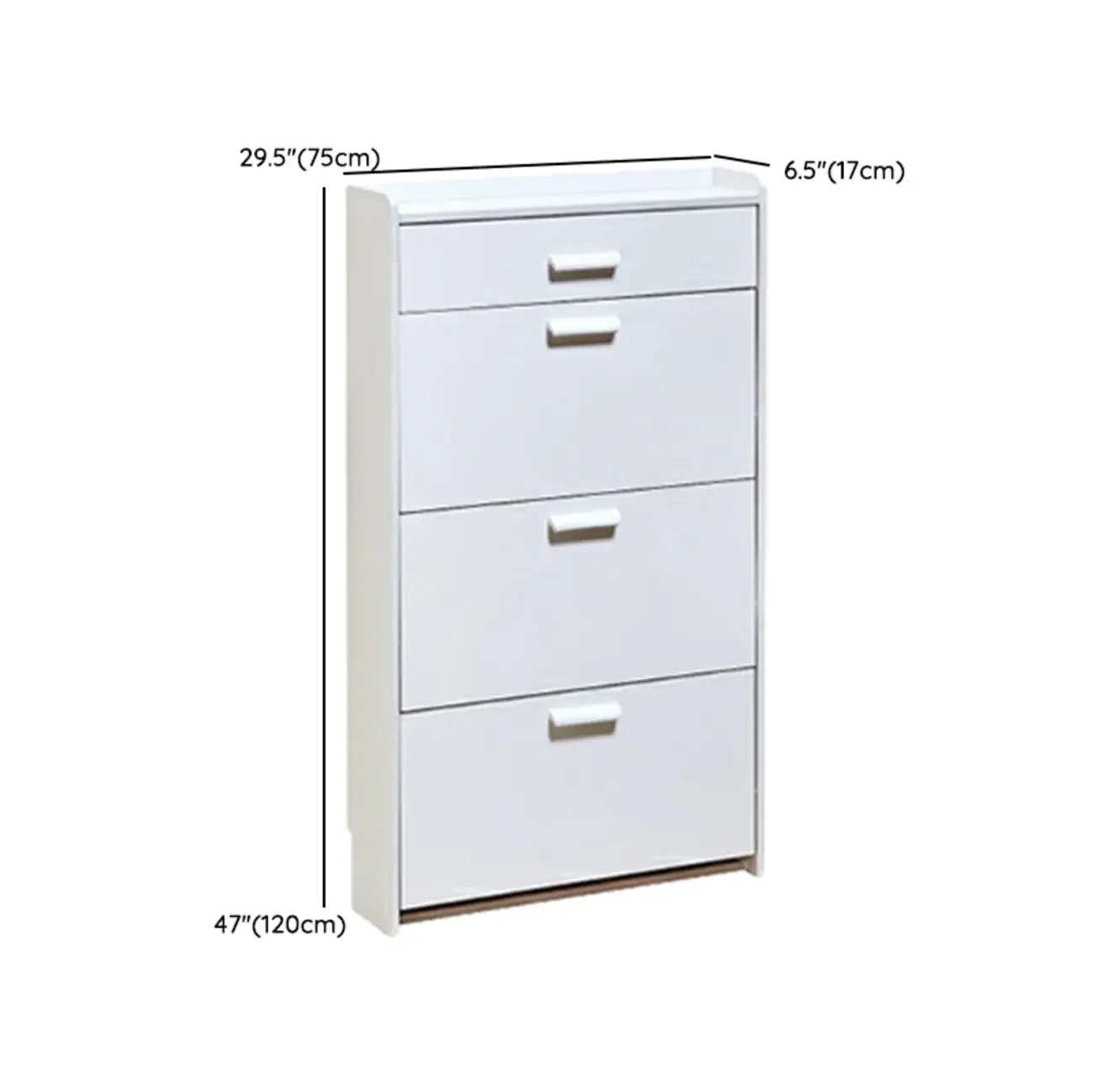 Narrow Wall-Mounted White Shoe Cabinet with Drawers