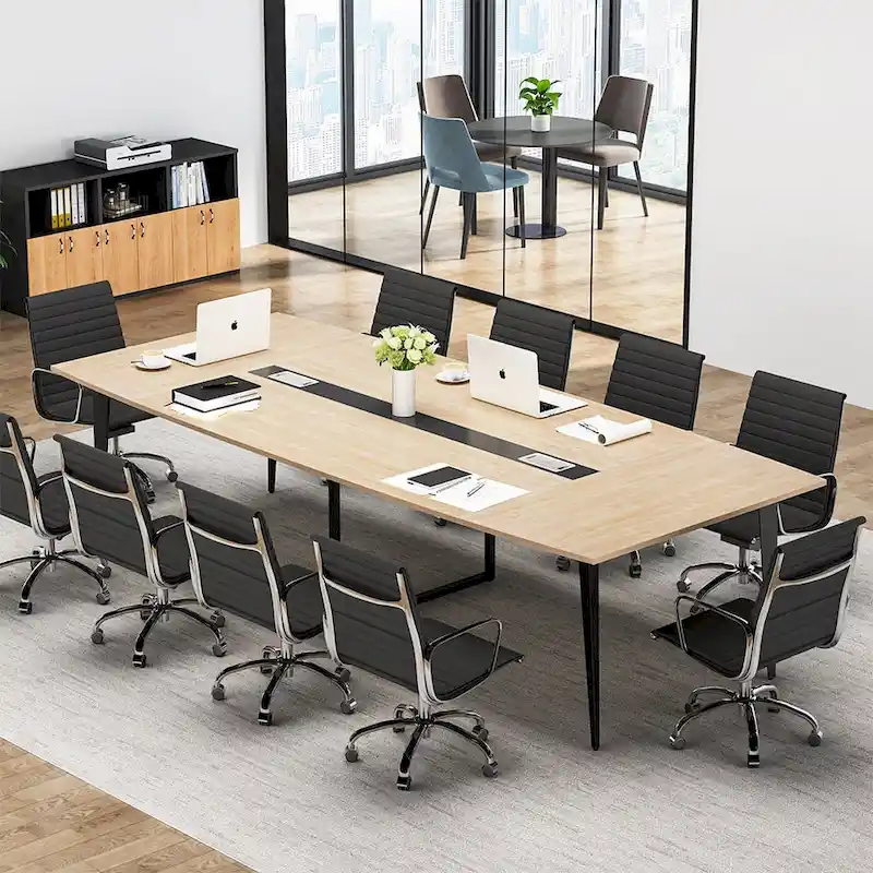 8FT Conference Table,Boat Shaped Meeting Table with Rectangle Grommet