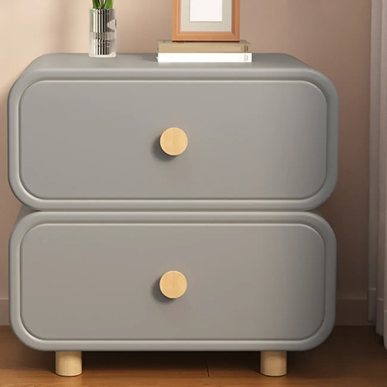 Bedroom Off-White Wooden Two Drawer Nightstand