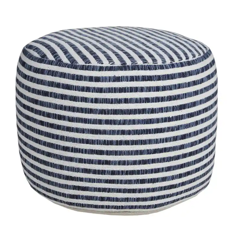 18 Blue and White Striped Round Pouf Ottoman