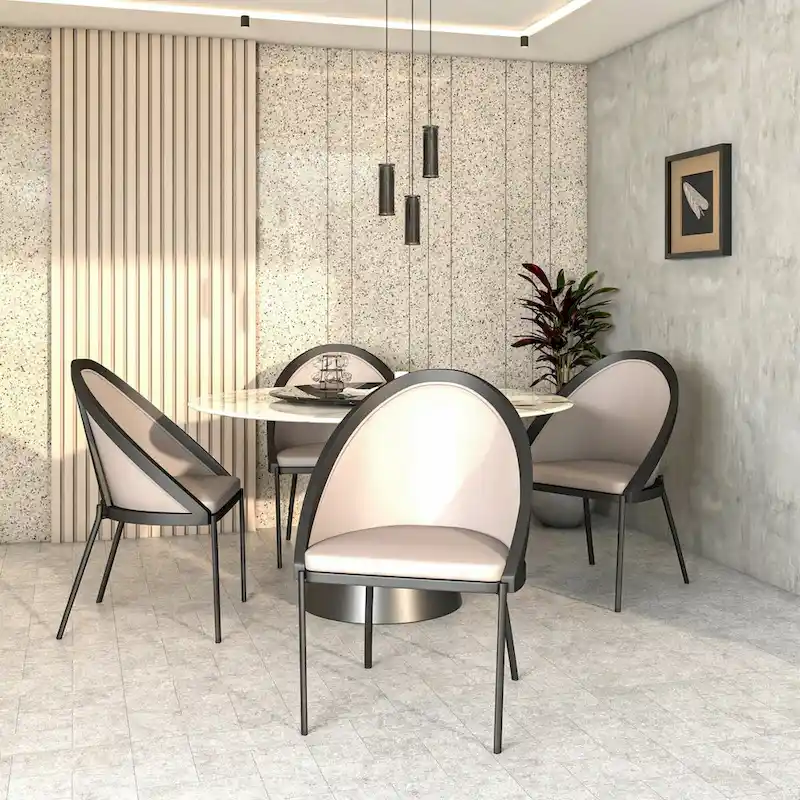 Urbane Upholstered Faux Leather Dining Chair with Powder Coated Steel Legs by LeisureMod