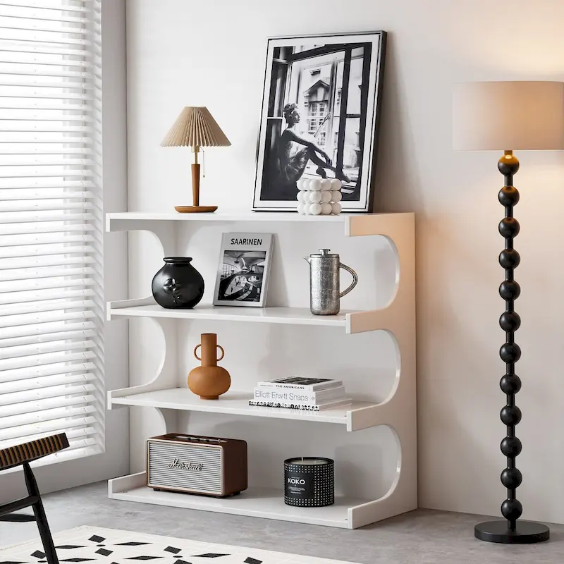 Multifunctional 4-Tier White Book Shelf & Coffee Table, Creative Furniture Floor Bookshelf, Minimalist Organizer Storage Shelves