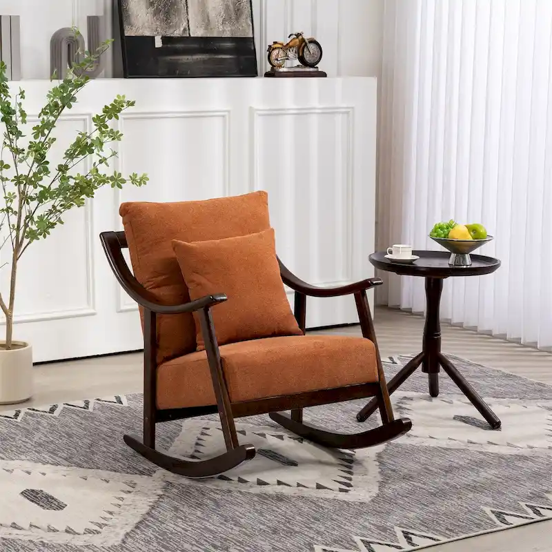 Woven Fabric Upholstered Modern Rocking Chair with Solid Wood Frame