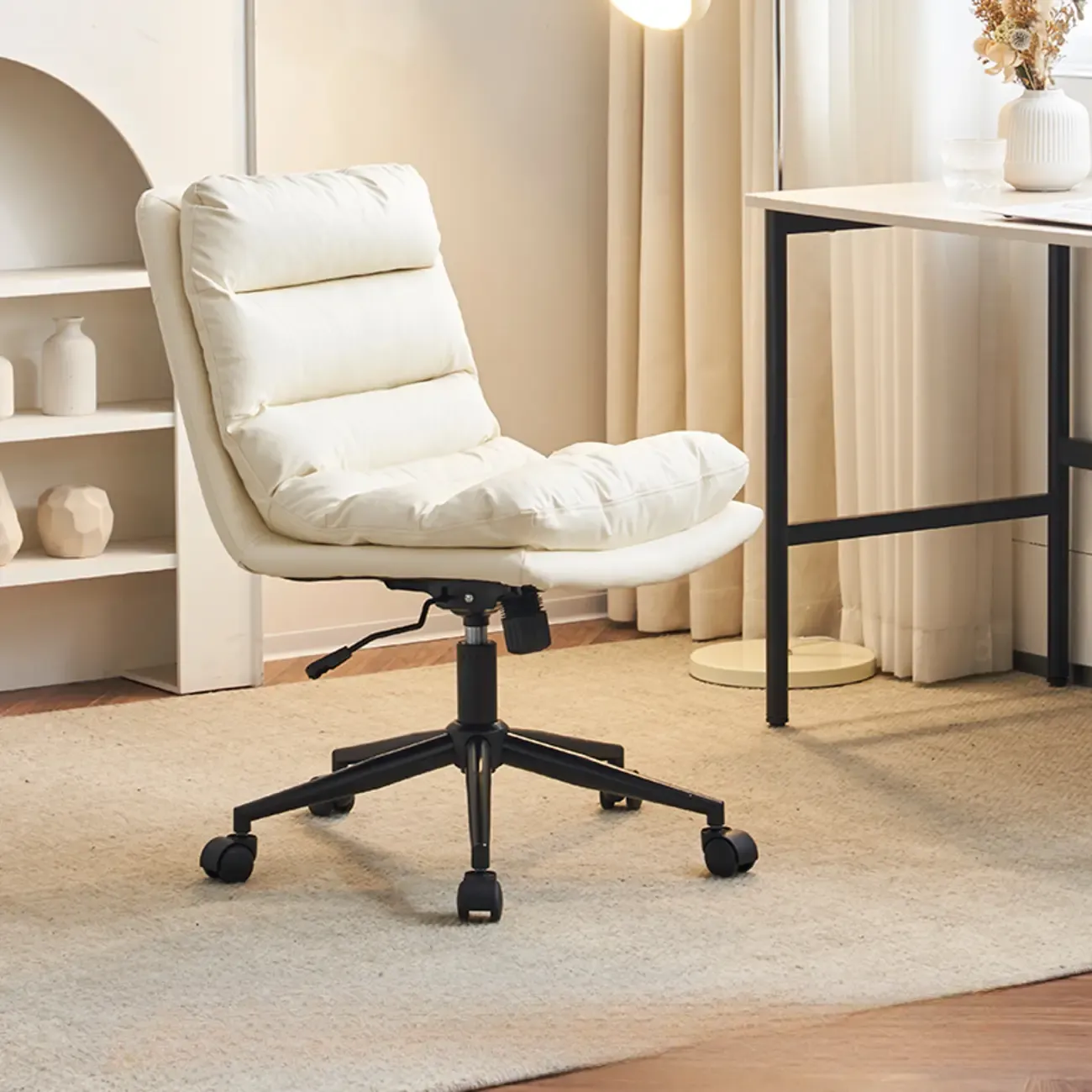 Casual Beige Leather Adjustable Office Chair