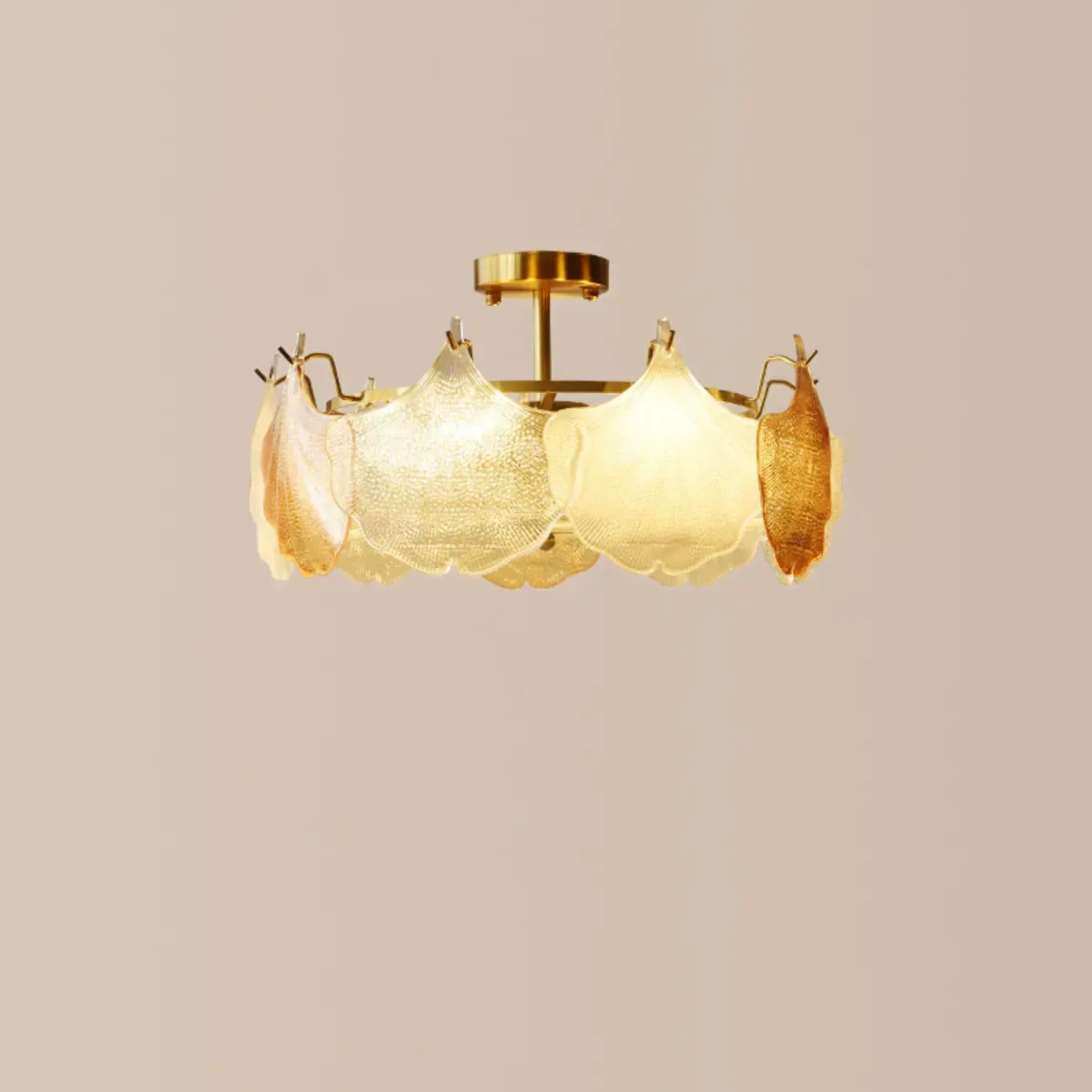 Modern Glass Leaf Shape Gold Semi Flush Ceiling Light