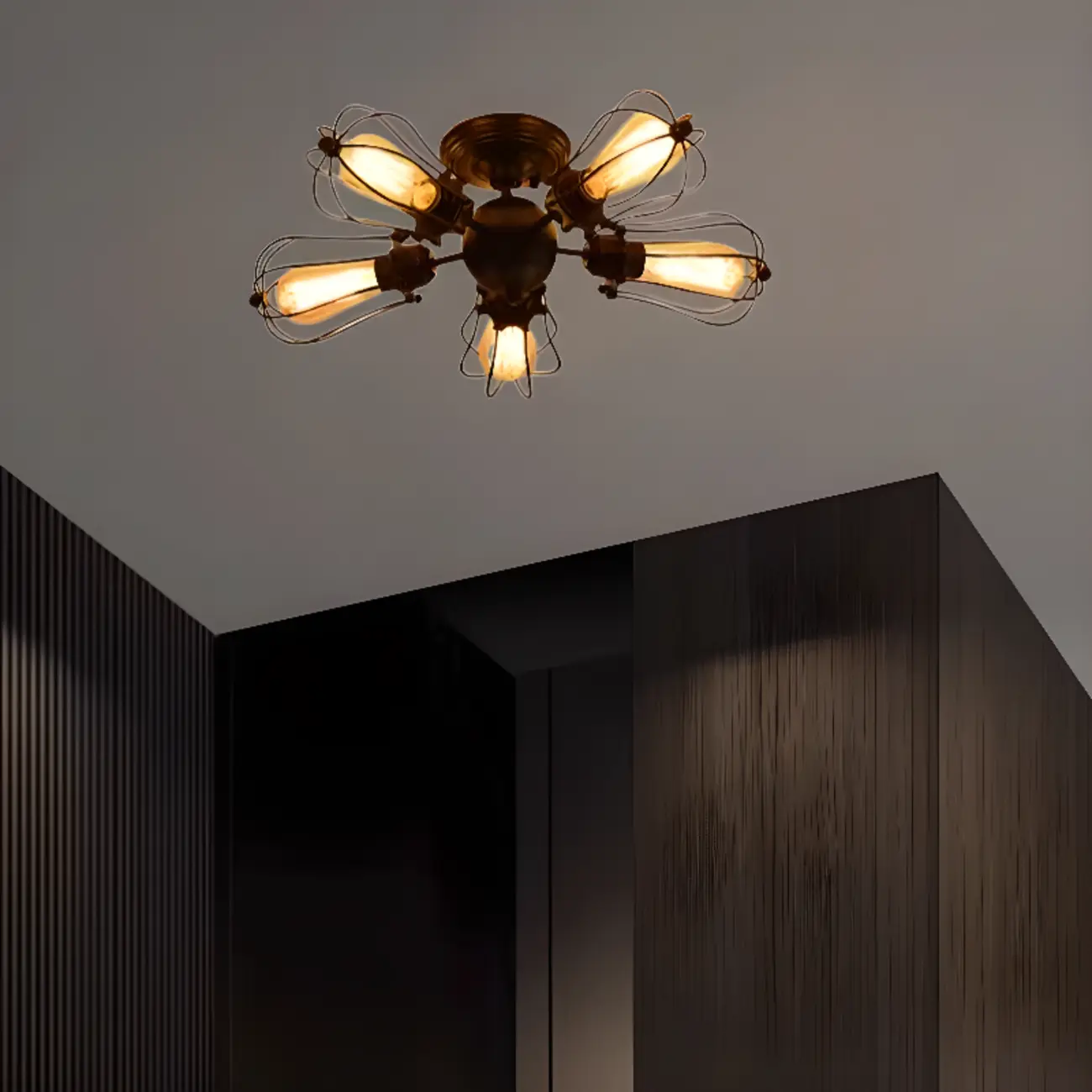 Industrial Black Metal Star Shape Semi Flush Ceiling Light
