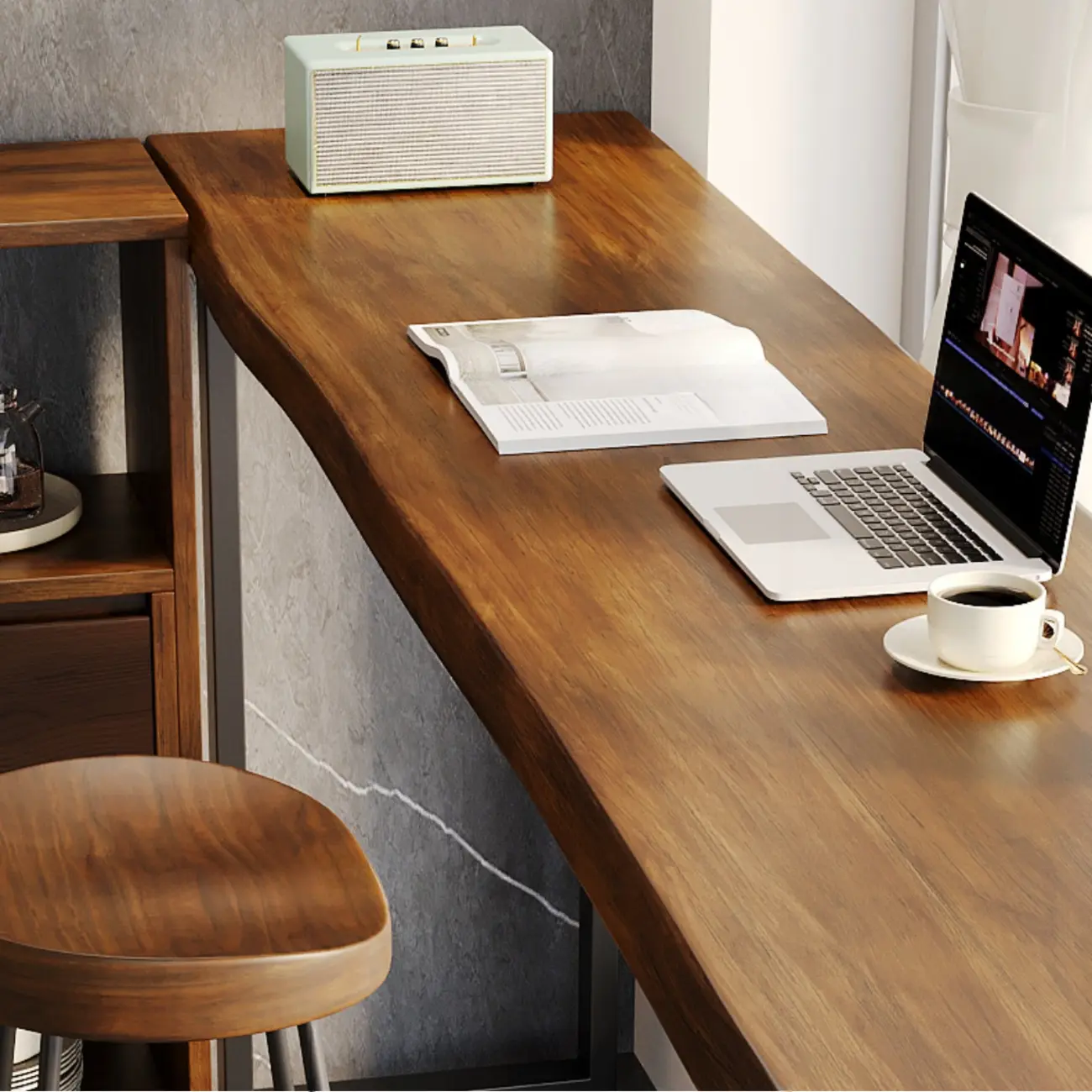 Rectangle Wooden Bar Height Table Metal Sled Base