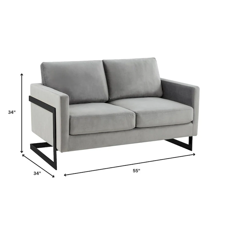 Upholstered Loveseat Sofa in Velvet Fabric with Removable Cushions and Stainless Steel Frame