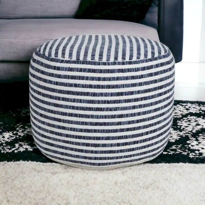 HomeRoots 18  Blue 100% Cotton Ottoman