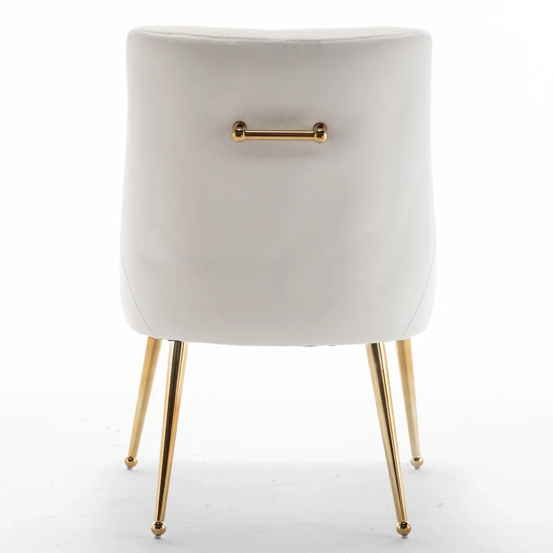 SEYNAR Modern Boucle Velvet Upholstered Accent Dining Chair Set of 2 Tufted Back Armless Chair with Golden Legs