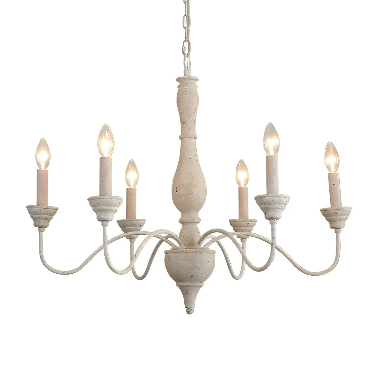 6-Light Classic Wooden Candelabra Chandelier with Chain Mount