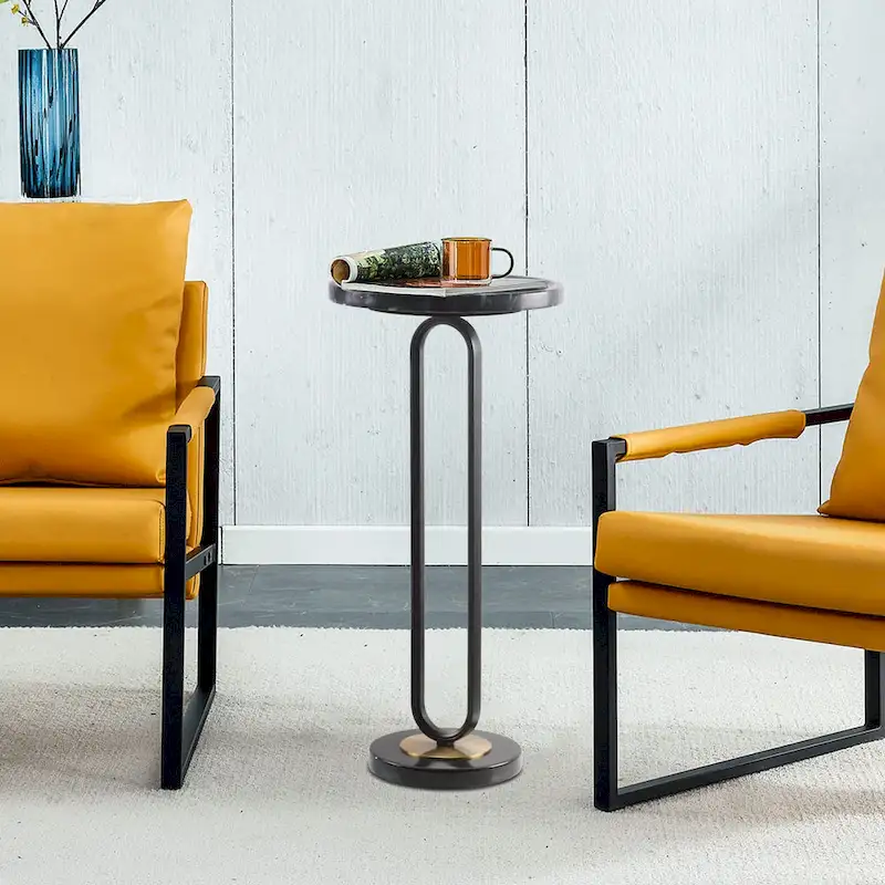 12 Grey Round Marble Metal Marble Pedestal End Table