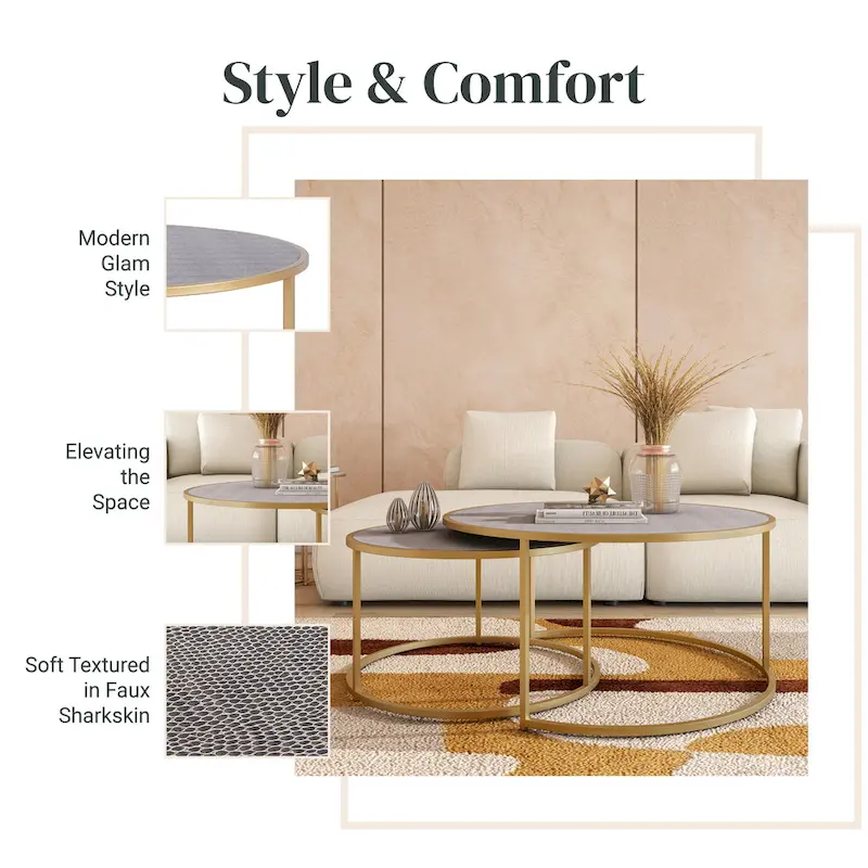 Anza Faux Shagreen Nesting Coffee Table Set of 2