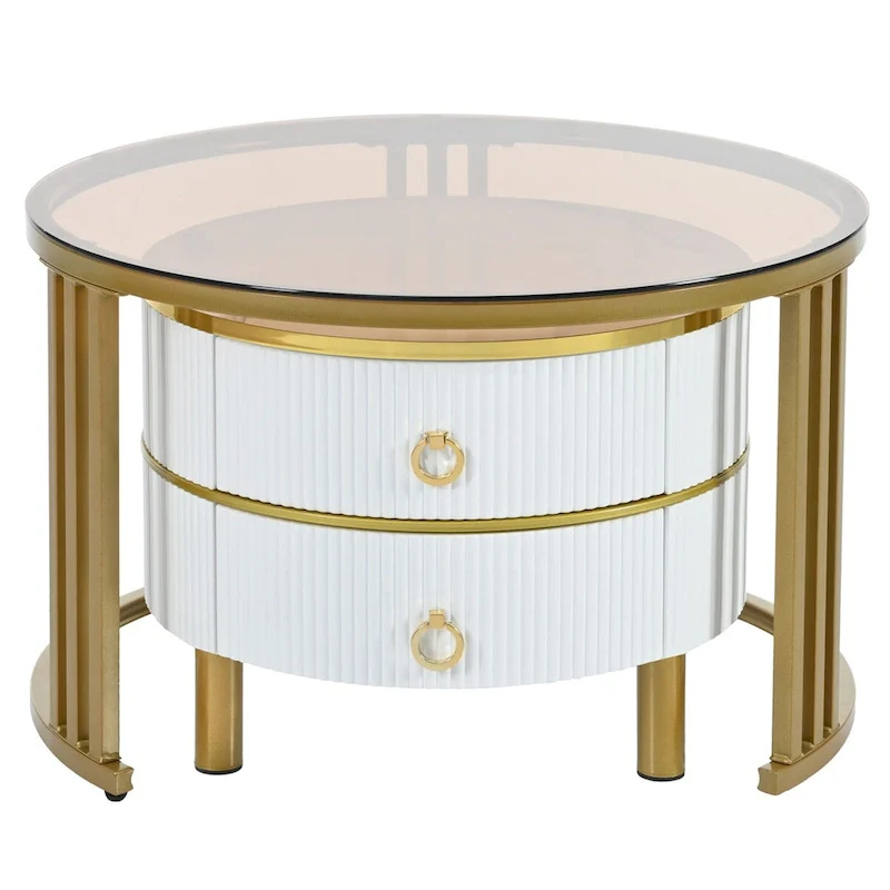 Stackable Coffee Table,Nesting Tables with Brown Tempered Glass,2 PCS