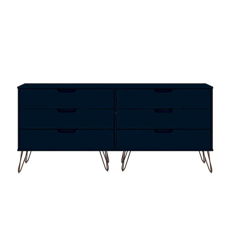 6-Drawer Double Low Dresser with Metal Legs