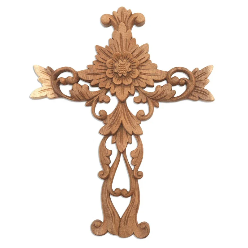 Novica Handmade Florid Cross Wood Wall Accent
