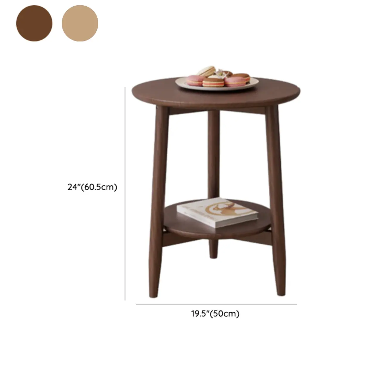 Compact Round Wooden 2-Tier Tripod Base Side Table
