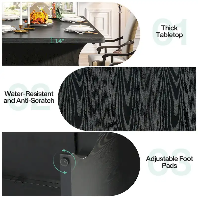 Modern Dining Table, 63Rectangular Kitchen Table Black Dinner Table