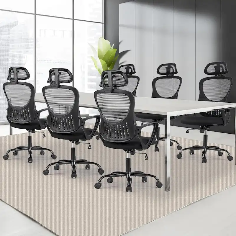 Ergonomic Office Chair, Comfy Computer Desk Chair Mesh High Back with Fixed Arms and Adjustable Headrest, Swivel Rolling Chair