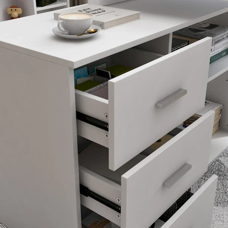 L-Shape Executive Desk - Brown Wood Finish - Single User