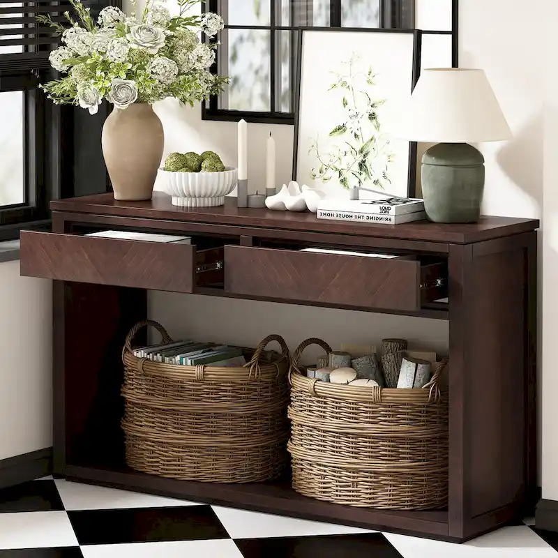 55  Rustic Wooden Entryway Console Table(Espresso)