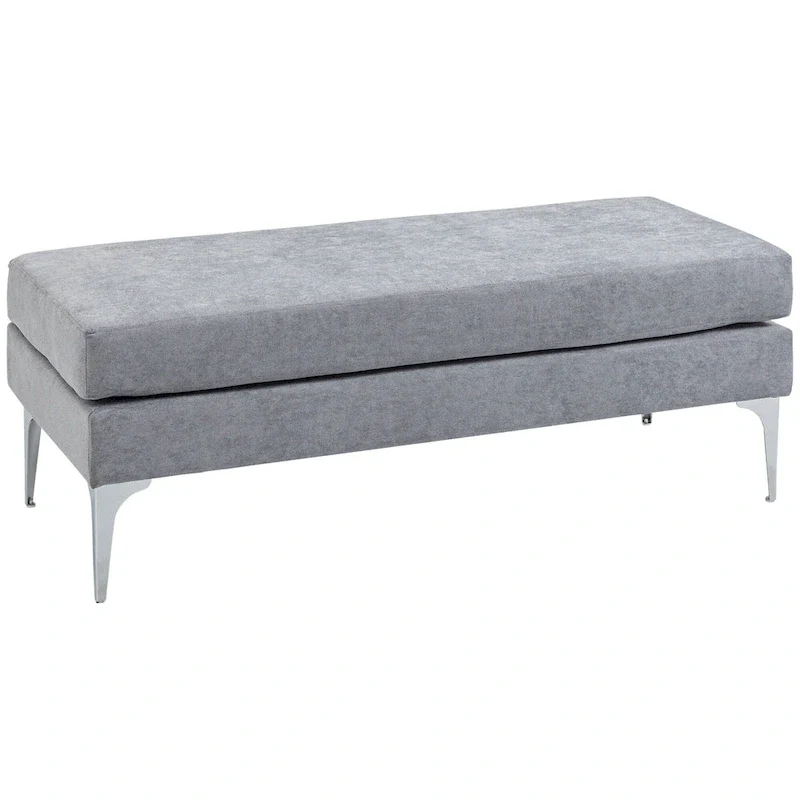 HOMCOM 48 End of Bed Bench, Upholstered Entryway Bench with Double Layer Seat Cushions and Steel Legs, Bedroom Bench, Dark Gray