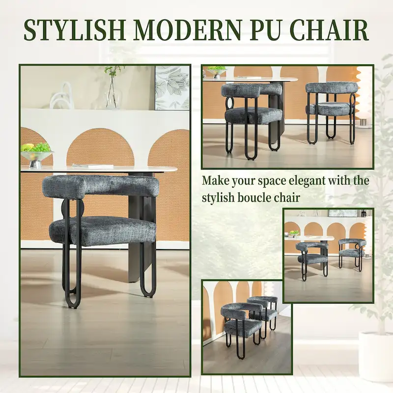 2 PCS PU Leather Upholstered Dining Chair Set wMetal Legs