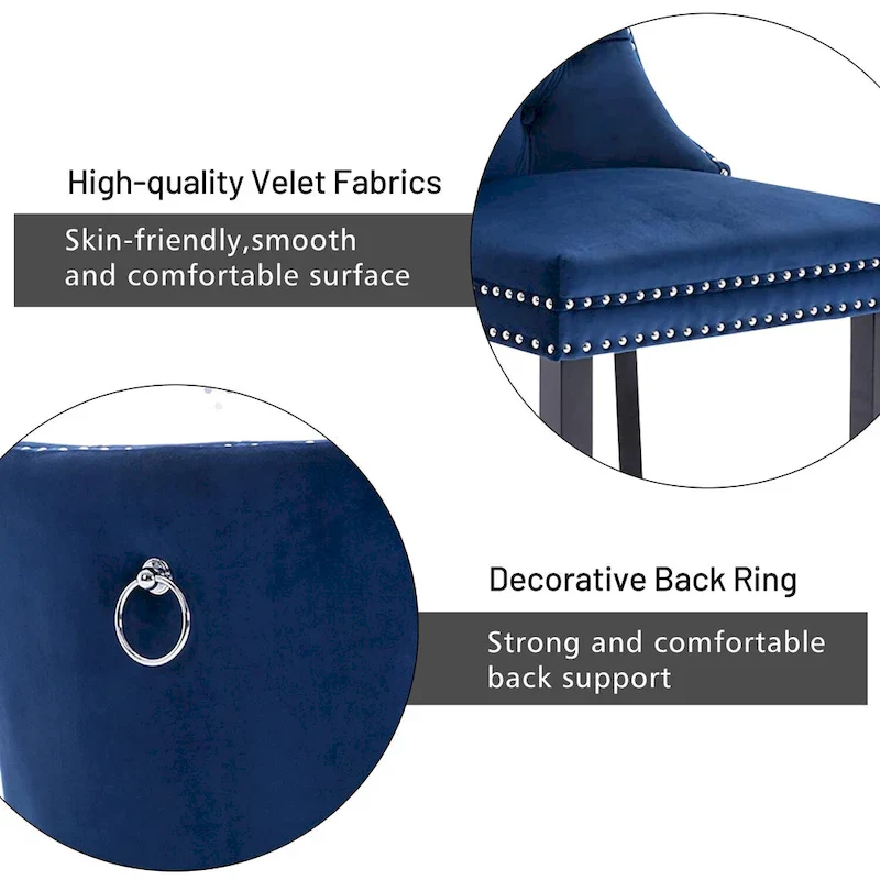 Dining Chairs Set of 2, Upholstered Accent Chair Button Tufted Armless Chair with Back Ring Pull and Nailhead Trim