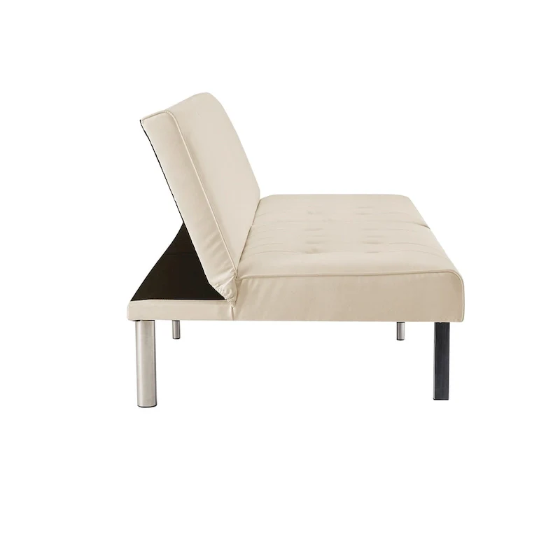 Tufted Mid-Century Modern Split Back Futon Sofa Couch Bed with Chrome Legs