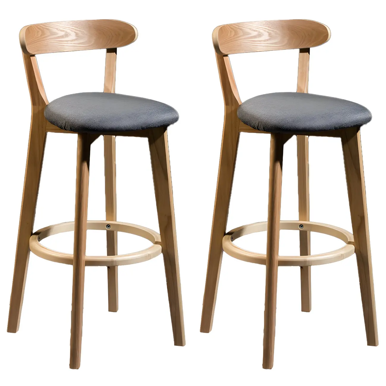 Wooden Upholstered Low Back Bar Height Stools Set of 2
