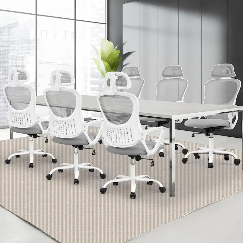 Ergonomic Office Chair, Comfy Computer Desk Chair Mesh High Back with Fixed Arms and Adjustable Headrest, Swivel Rolling Chair