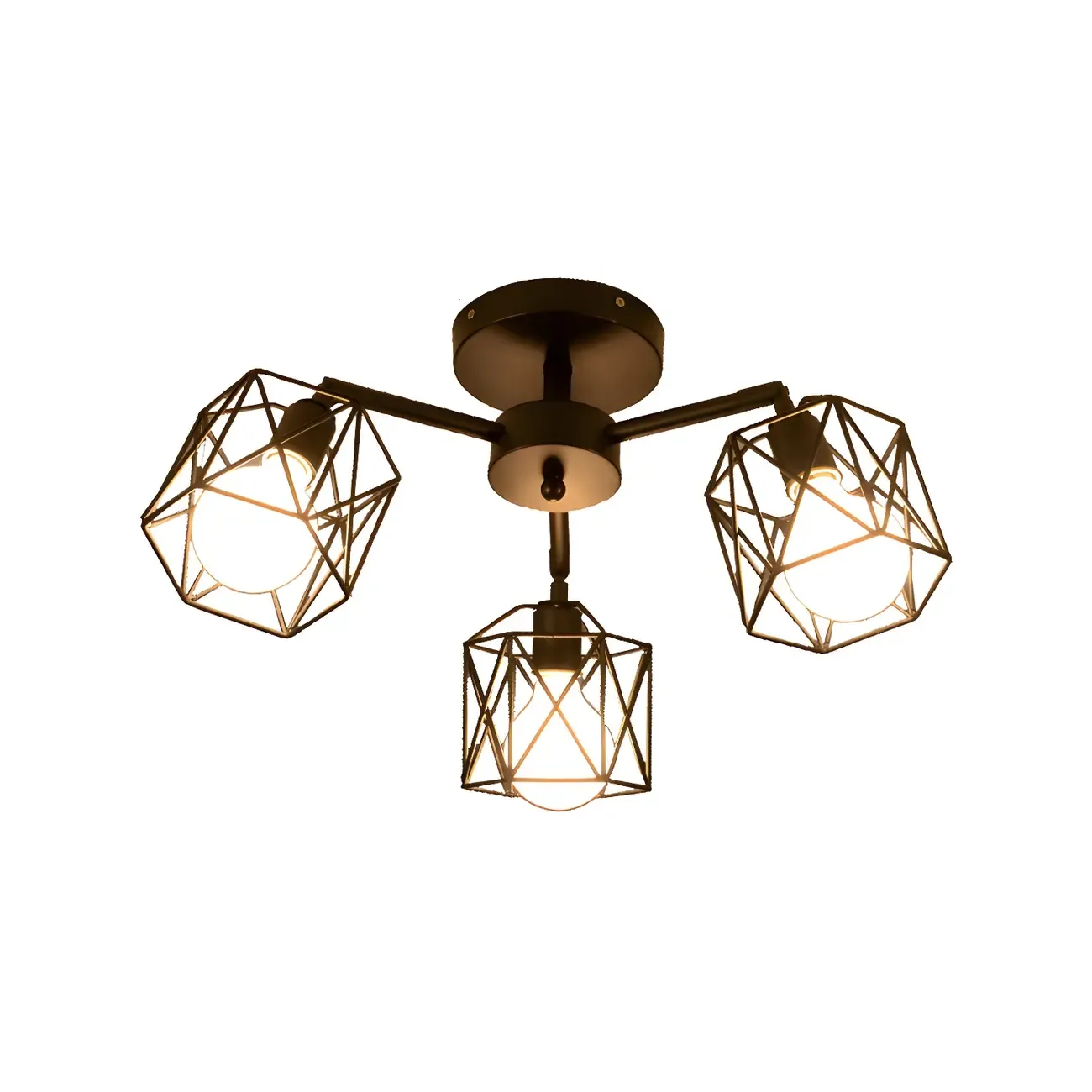 Industrial Black Metal Semi-Flush Ceiling Light in 3/5-Light