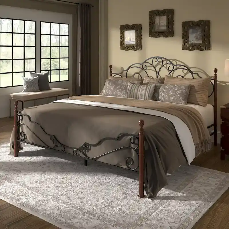 Graceful Scroll Bronze Metal Bed